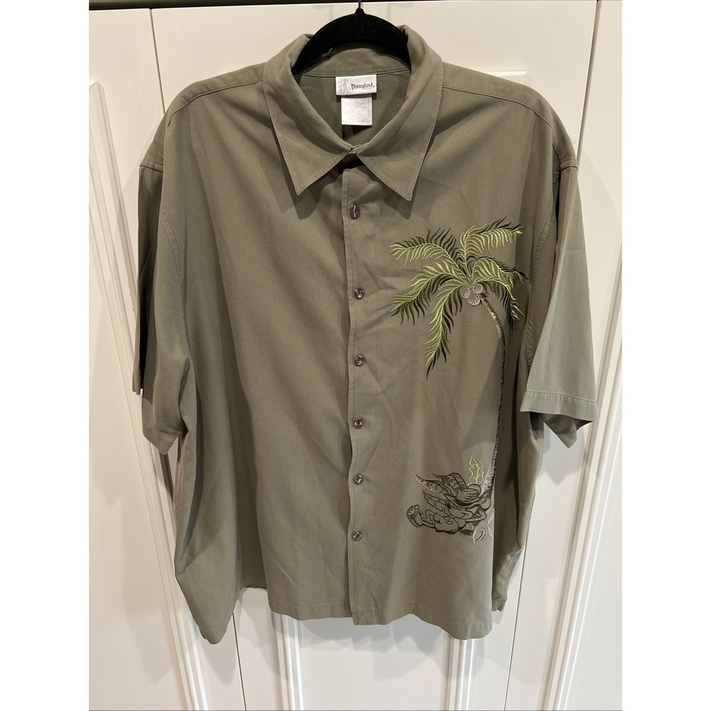 Disneyland Resort Men's Silk Blend Shirt Mickey Mouse Embroidered Camp Aloha